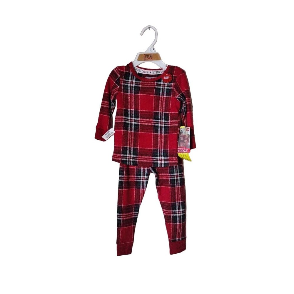 Lets Get Cozy Pajamas Baby 12 Months Plaid Christmas Holiday Winter